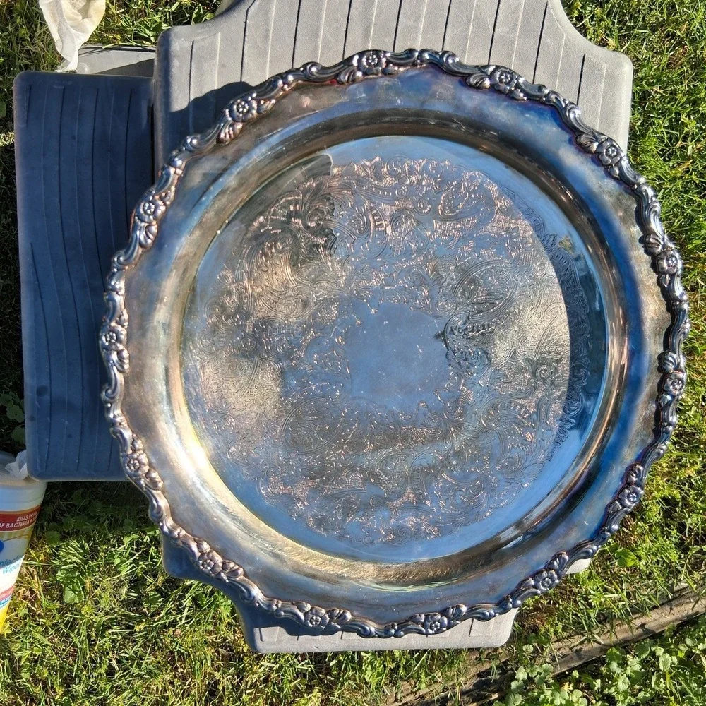 Vintage Silver Plated Butler's Tray: Oneida Floral Etched Serving Platter